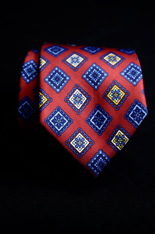 Red, Blue Framed Squares Tie